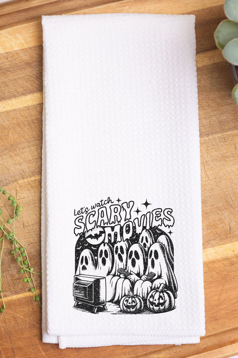 Let's Watch Scary Movies Waffle Kitchen Towel