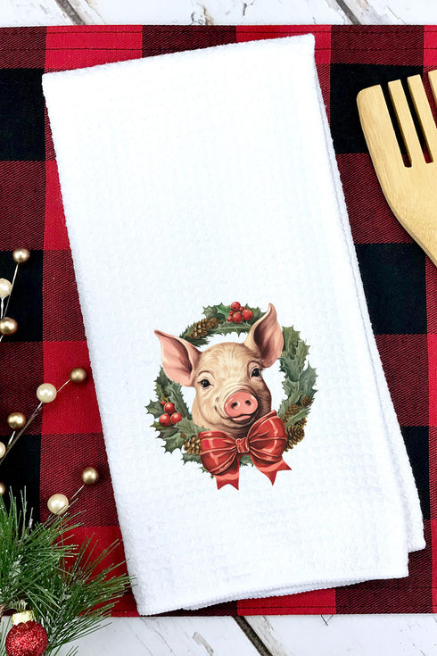 Little Piggy Christmas On the Farm Waffle Kitchen Towel