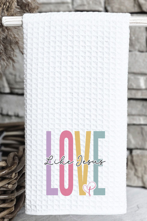 Colorblock Love Like Jesus Waffle Kitchen Towel