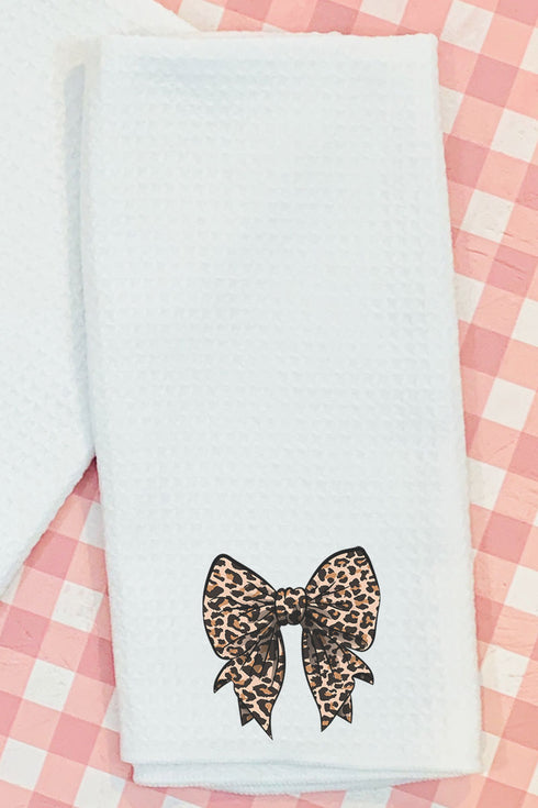Lovely Leopard Bow Waffle Kitchen Towel