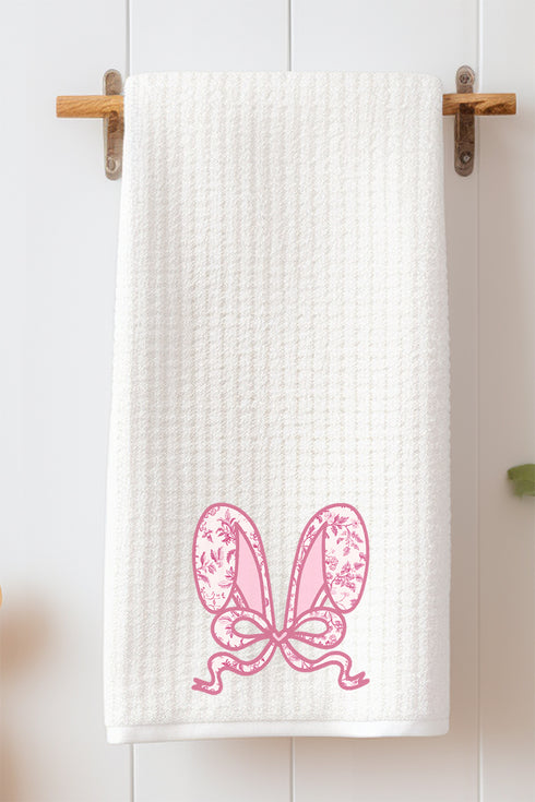 Mauve Chinoiserie Bunny Ears Waffle Kitchen Towel