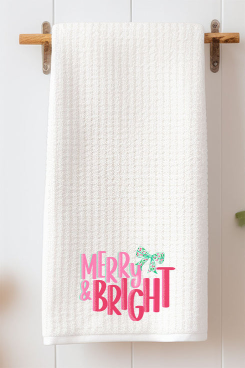 Merry And Bright Coquette Bow Waffle Kitchen Towel