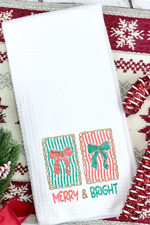 Merry & Bright Stamps Waffle Kitchen Towel