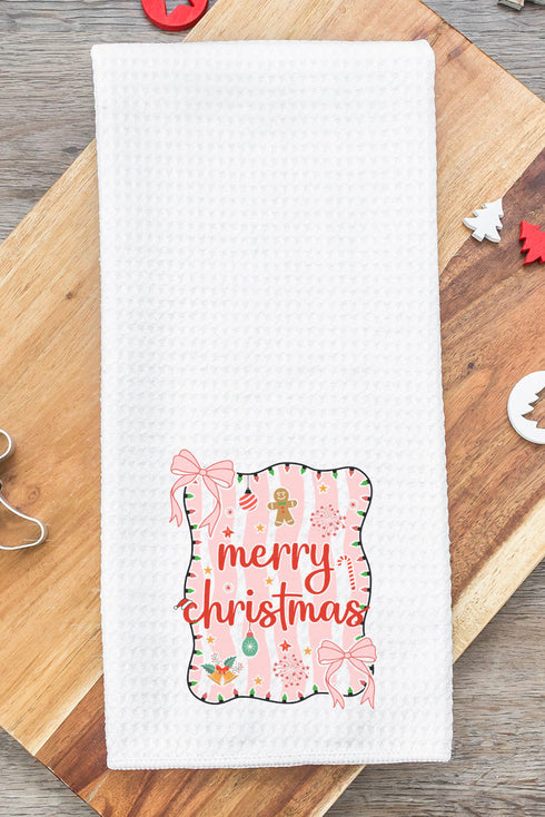 Merry Christmas Doodle Coquette Waffle Kitchen Towel