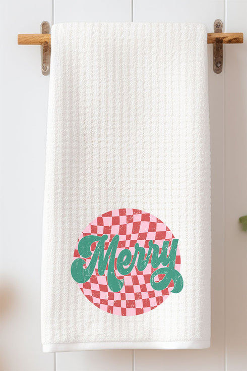 Merry Retro Check Waffle Kitchen Towel