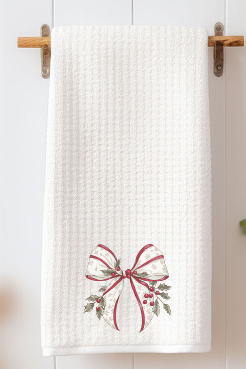 Mistletoe Moment Bow Waffle Kitchen Towel
