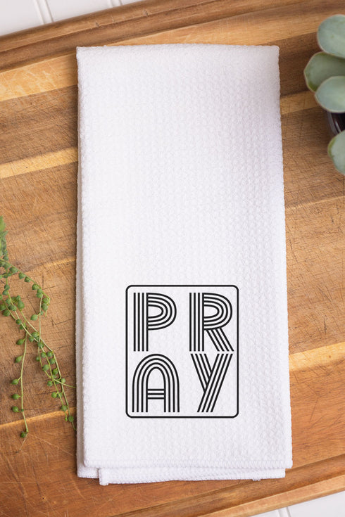 Black Retro Style Pray Waffle Kitchen Towel