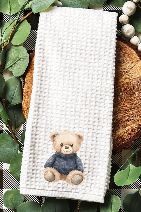Navy Vintage Teddy Bear Waffle Kitchen Towel