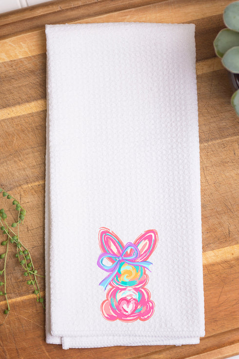 Neon Bunny Bows Waffle Kitchen Towel