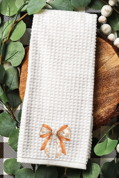 Orange Chinoiserie Bow Waffle Kitchen Towel