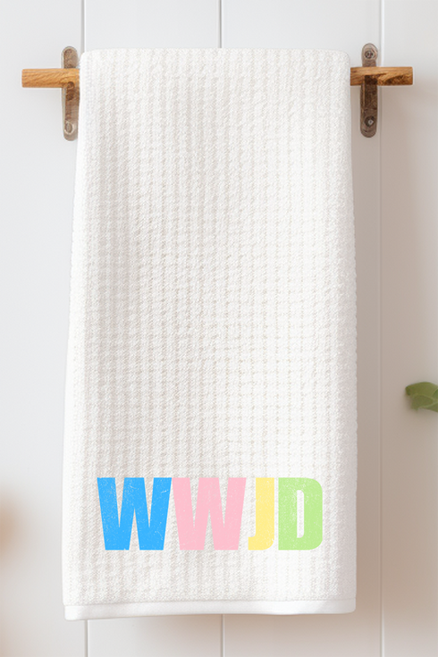 Pastel WWJD Waffle Kitchen Towel