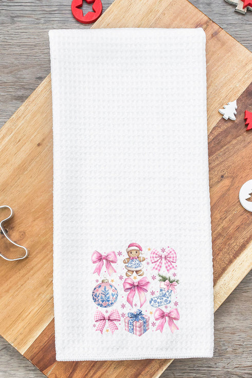 Pink Chinoiserie Christmas Waffle Kitchen Towel