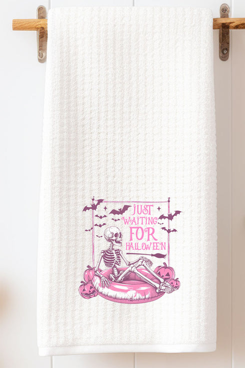 Pink Just Waiting For Halloween Waffle Kitchen Towel