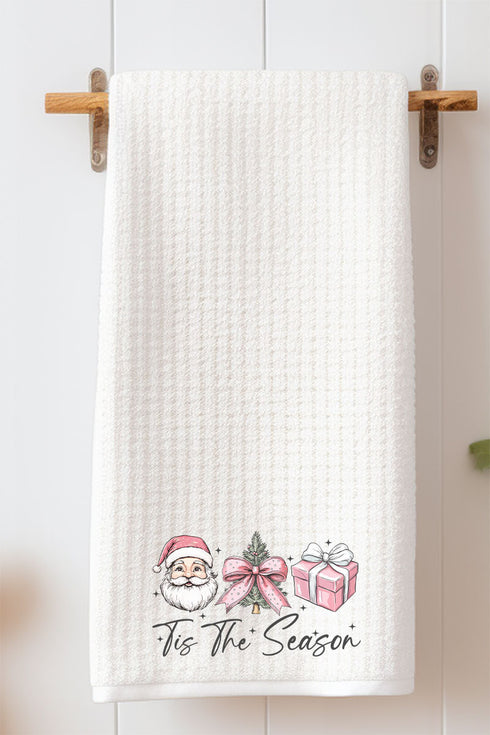 Pink Tis The Season Waffle Kitchen Towel