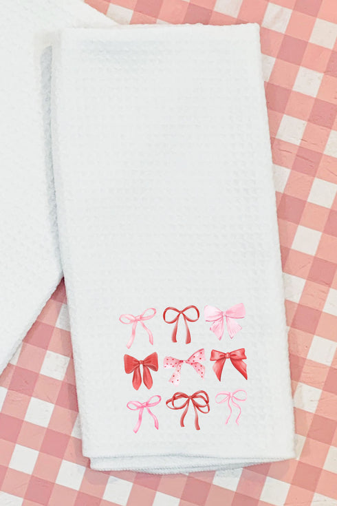 Preppy Valentine Bows Waffle Kitchen Towel