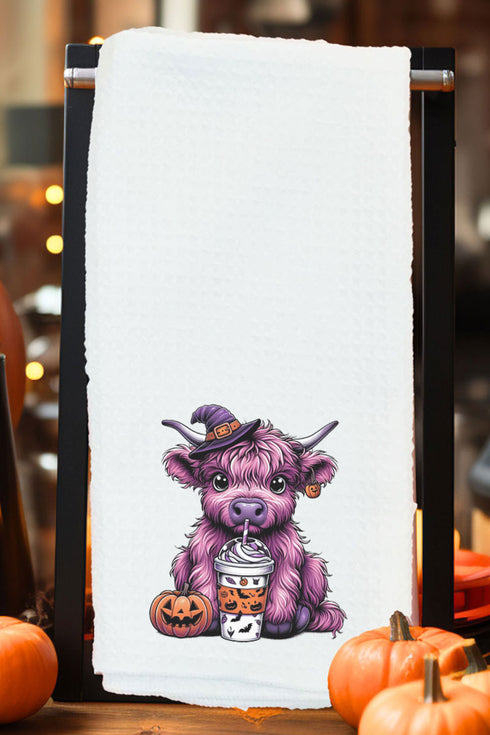 Purple Highland Halloween Waffle Kitchen Towel