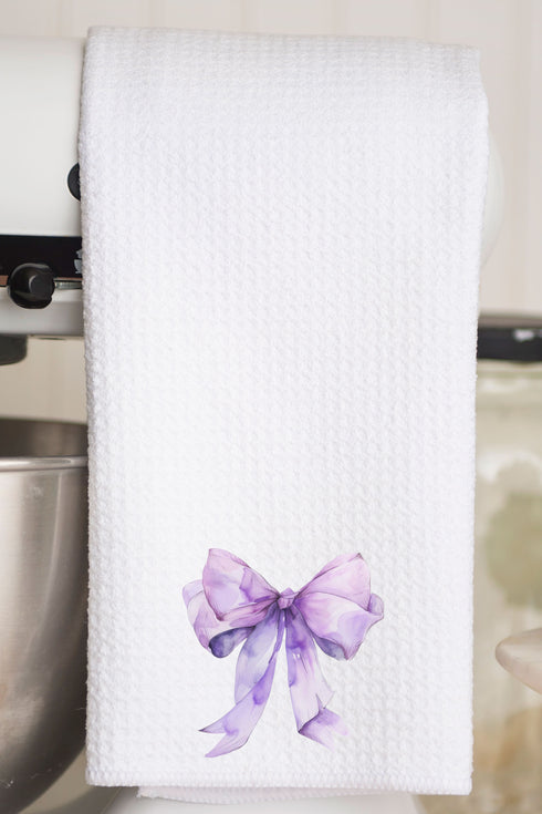 Purple Watercolor Bow Waffle Kitchen Towel