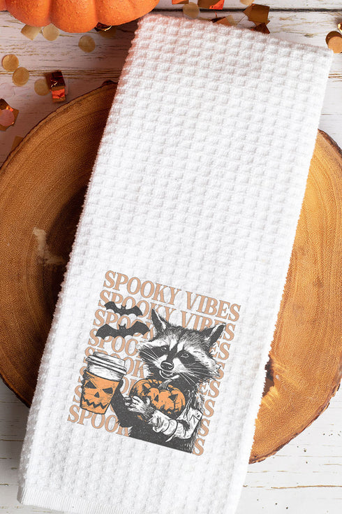 Raccoon Spooky Vibes Waffle Kitchen Towel