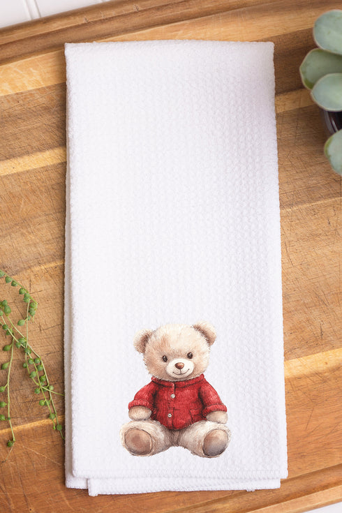 Red Vintage Teddy Bear Waffle Kitchen Towel