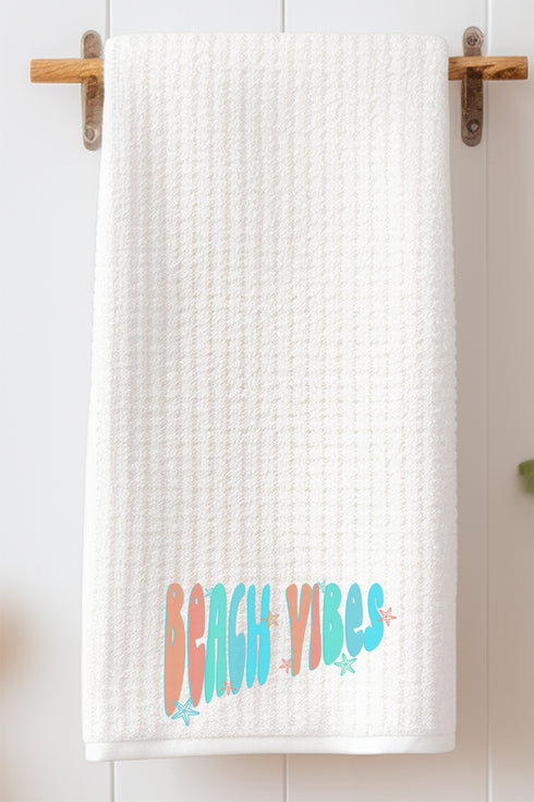 Retro Beach Vibes Waffle Kitchen Towel