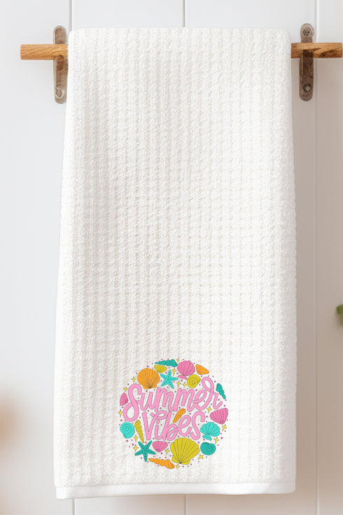 Shells & Summer Vibes Waffle Kitchen Towel