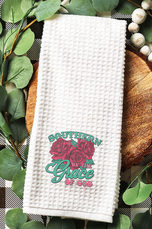 Southern By The Grace Of God Waffle Kitchen Towel