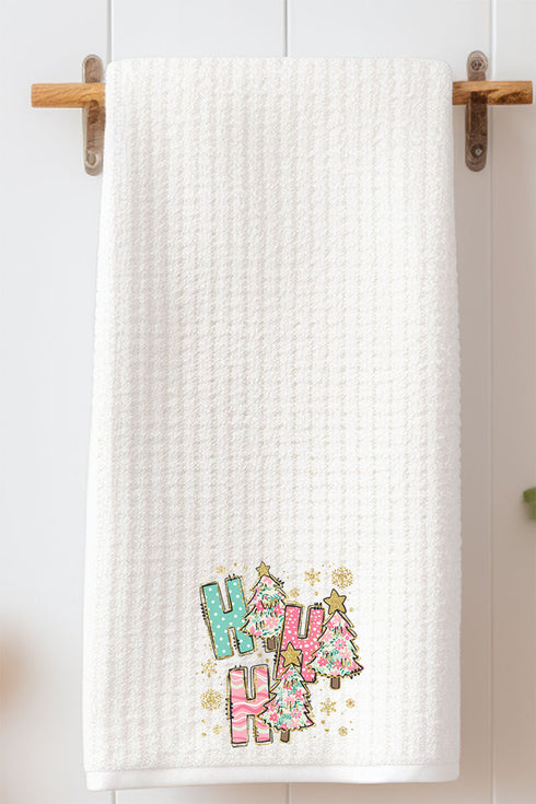 Sparkle Ho Ho Ho Preppy Blossom Waffle Kitchen Towel