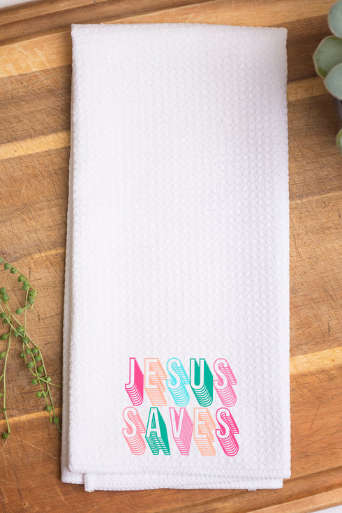 Stacked Jesus Saves Waffle Kitchen Towel