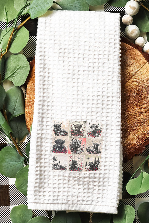 Strawberry Fields Highland Cow Waffle Kitchen Towel