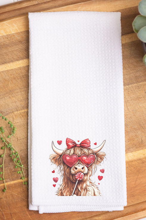 Sucker For Love Highland Cow Waffle Kitchen Towel