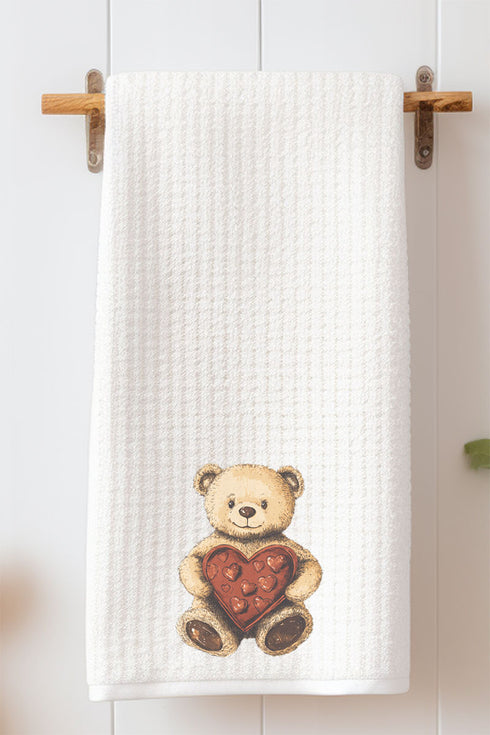 Teddy Bear Love Waffle Kitchen Towel