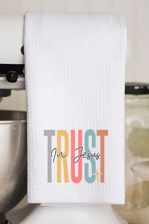 Colorblock Trust In Jesus Waffle Kitchen Towel