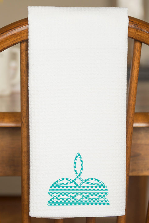 Turquoise Checkered Boot Stitch Waffle Kitchen Towel