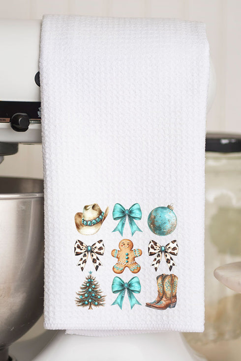 Turquoise Country Christmas Waffle Kitchen Towel