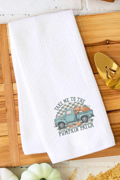 Turquoise Pumpkin Patch Truck Waffle Kitchen Towel