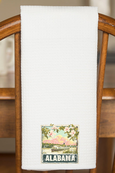 Vintage Alabama Stamp Waffle Kitchen Towel