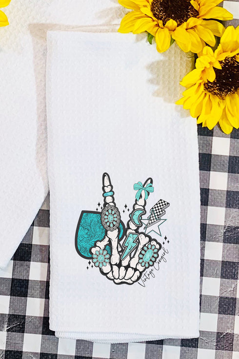 Cowgirl Skeleton Peace Waffle Kitchen Towel