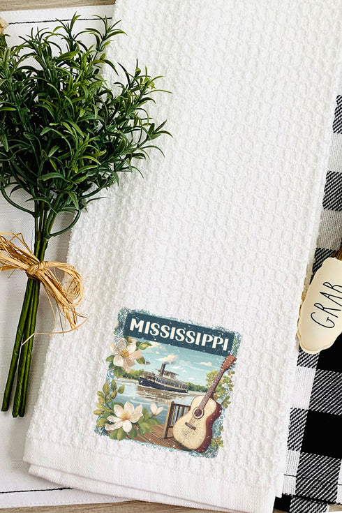 Vintage Mississippi Stamp Waffle Kitchen Towel