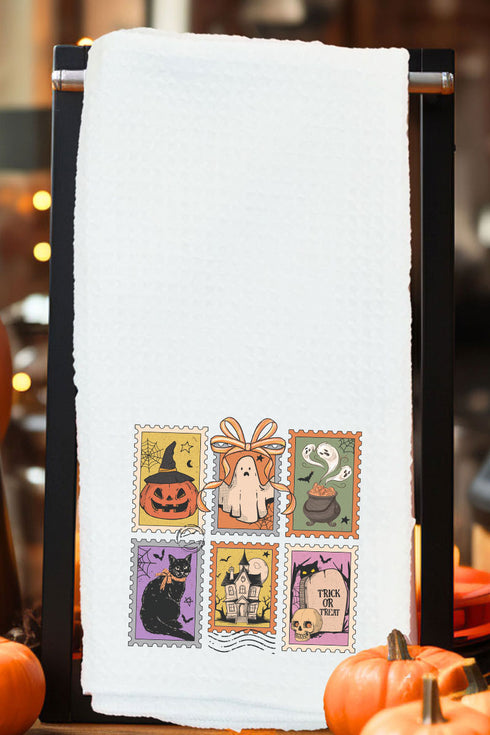 Vintage Halloween Stamps Waffle Kitchen Towel