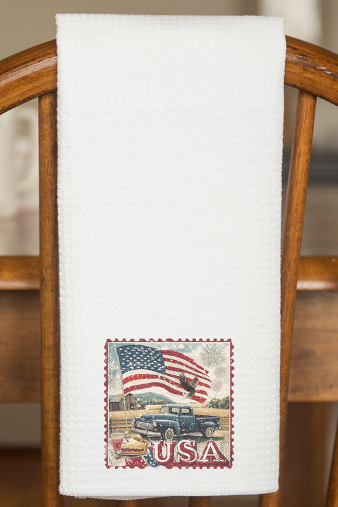 Vintage USA Stamp Waffle Kitchen Towel