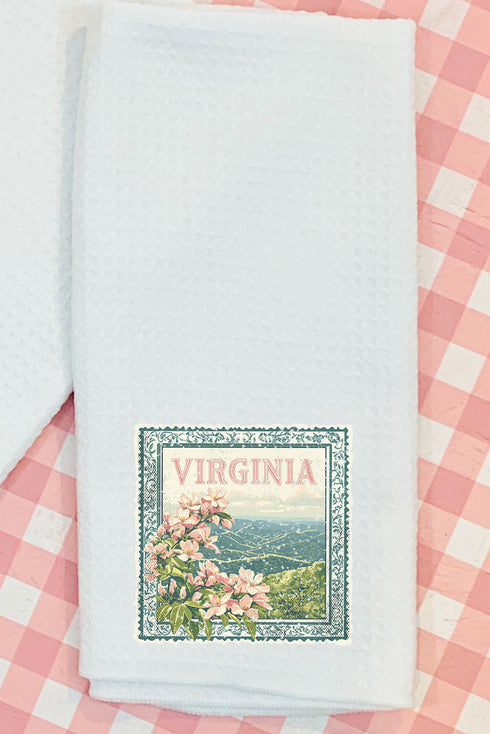 Vintage Virginia Stamp Waffle Kitchen Towel