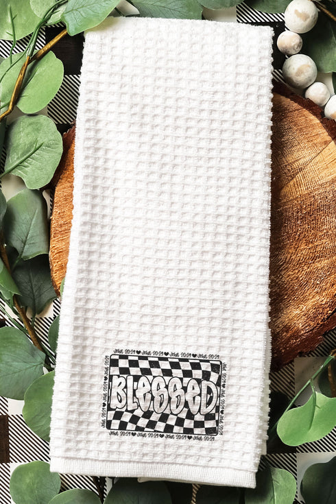 Wavy Checkered Blessed Waffle Kitchen Towel