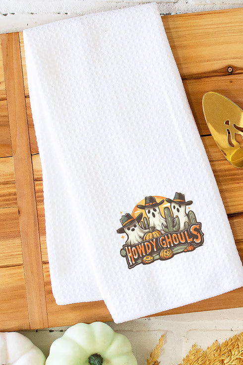 Western Howdy Ghouls Waffle Kitchen Towel