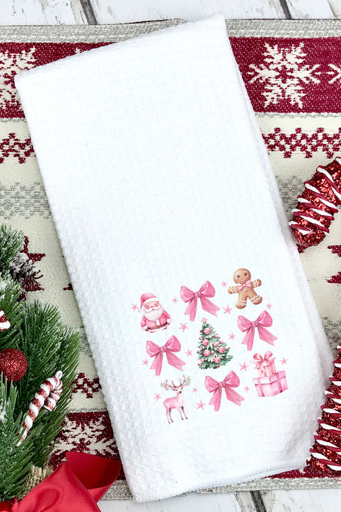 Wishing For A Pink Christmas Waffle Kitchen Towel
