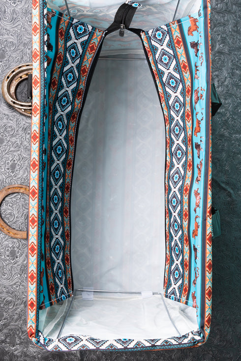 Blue Mountain Bronco Collapsible Double Haul-It-All Basket with Mesh Pockets and Lid