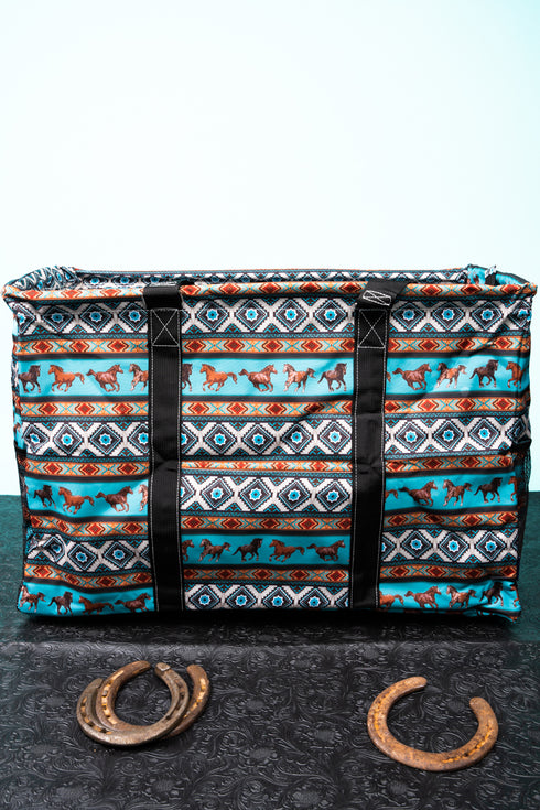 Blue Mountain Bronco Collapsible Double Haul-It-All Basket with Mesh Pockets and Lid