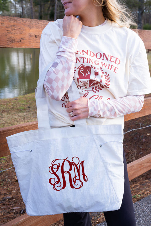 White Shoreview Side Cinched Tote Bag