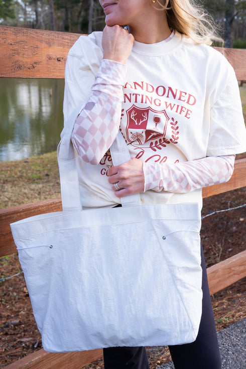 White Shoreview Side Cinched Tote Bag