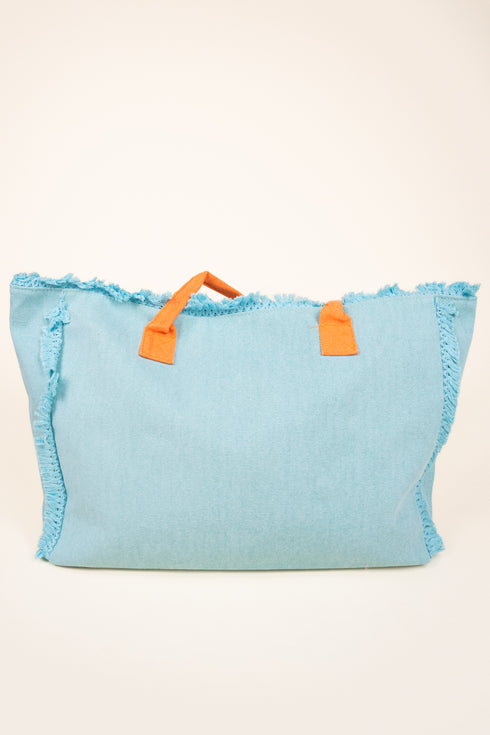 Summer Rope Text Blue Canvas Tote