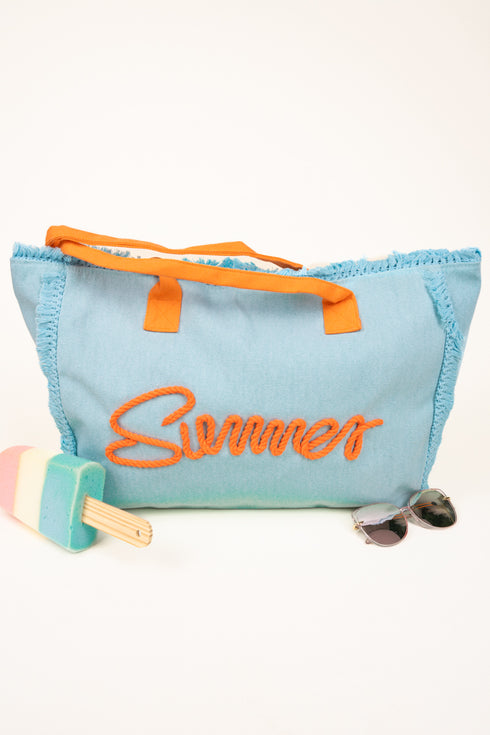 Summer Rope Text Blue Canvas Tote